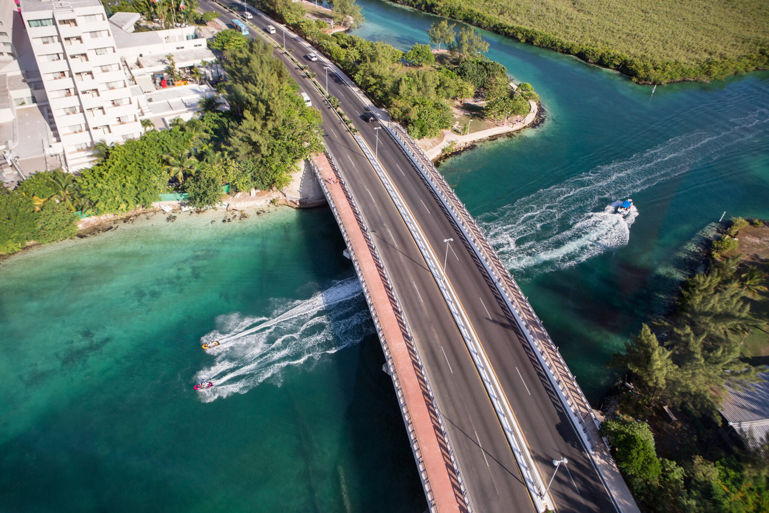 An,Aerial,View,Of,A,Road,Bridge,In,Cancun,,Mexico