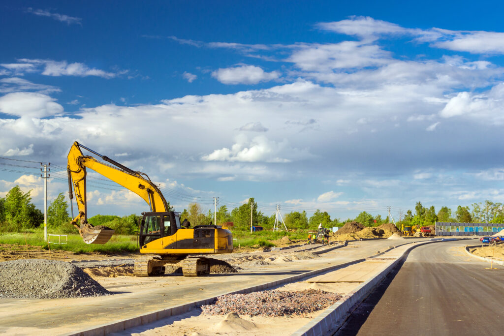 Crawler,Excavator,Digging,Bucket,On,Construction,Of,High-speed,Bypass,Road